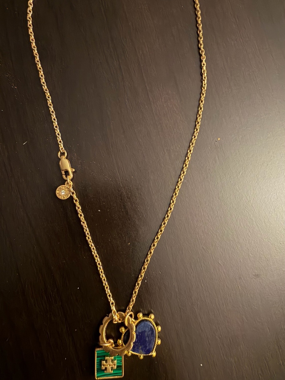 Tory Burch Gold-Tone Necklace with Blue and Green Enamel Charms